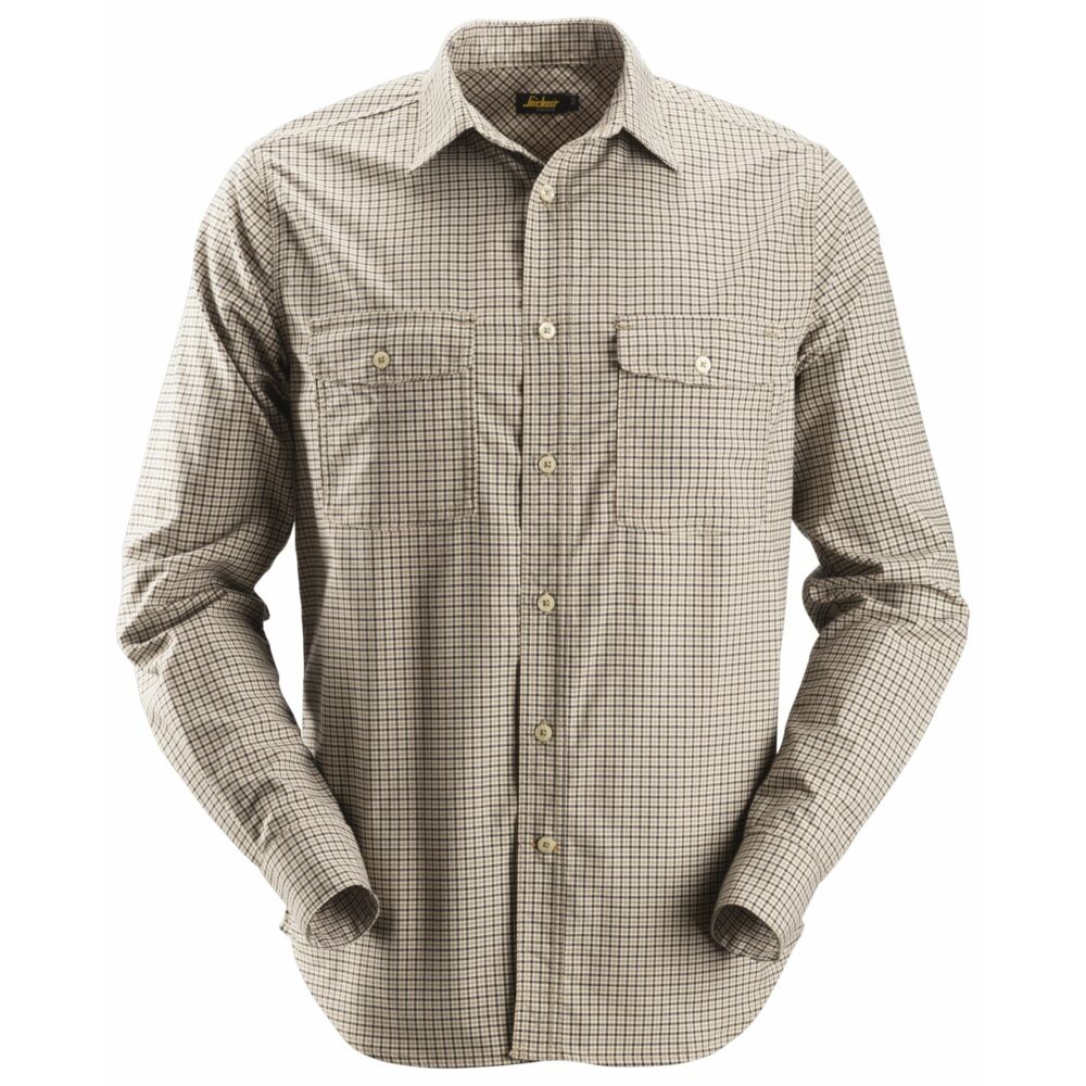 Snickers - AllroundWork, Comfort Checked Long Sleeve Shirt - Khaki\\Black
