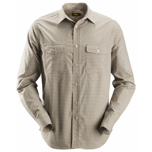 Snickers - AllroundWork, Comfort Checked Long Sleeve Shirt - Khaki\\Black