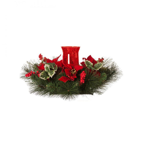 Festive - 60cm Christmas Table Centrepiece Candle Holder - Red