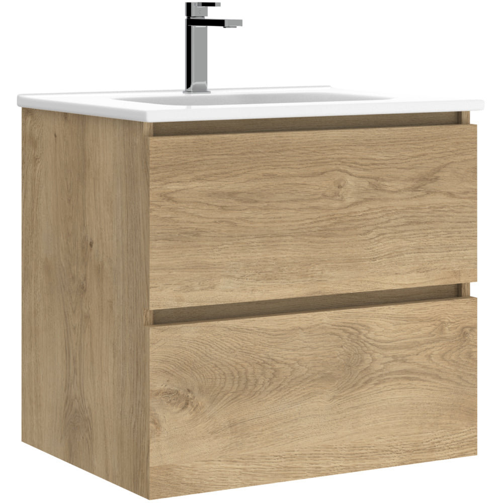 Archie 2 Drawer Wall Hung Unit and Basin - Oak - 60cm