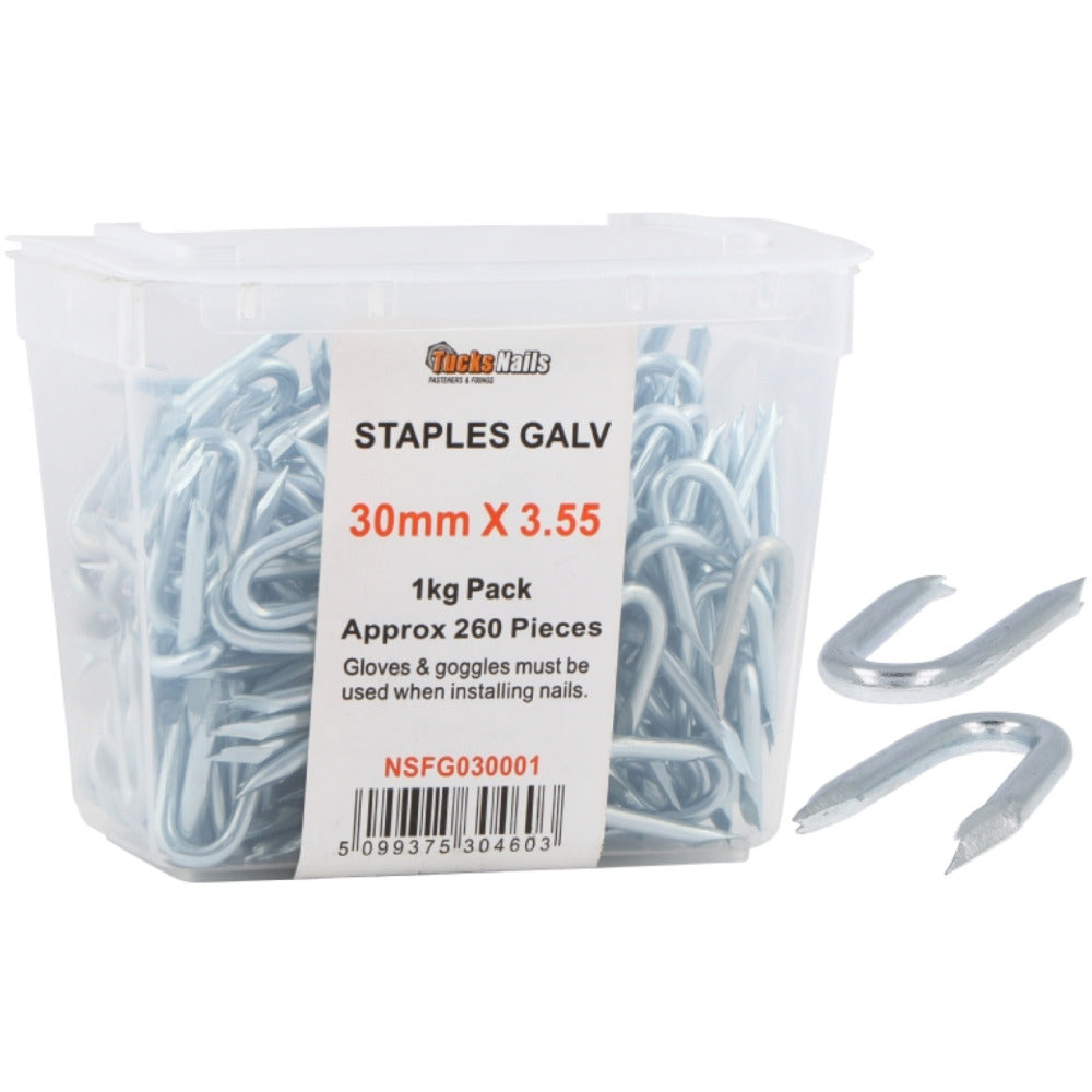 Tucks - 40x4.0mm Staples Galvanised 1kg Tub