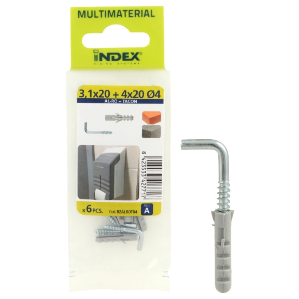 Index Prepack Plug & Hook Bolt 4x20 16x30 Pack6