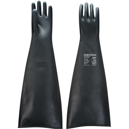 Portwest - Heavyweight Latex Rubber Gauntlet 600mm - Black