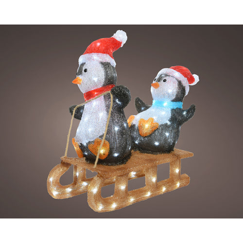 LED Acrylic Penguins on Sleigh - 56.5cm