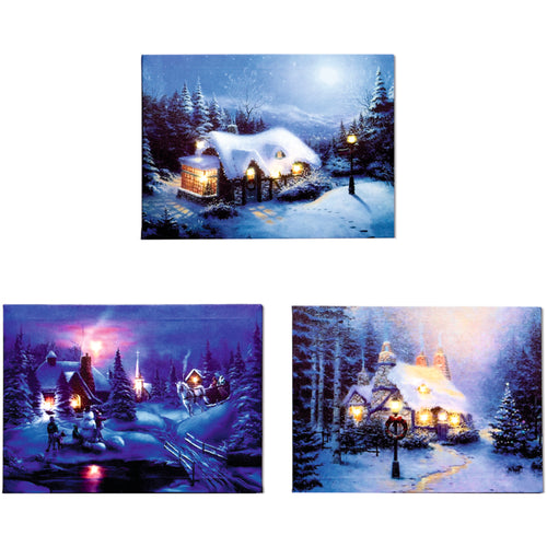 Winter Cottages Canvas Scene - 3 Assorted