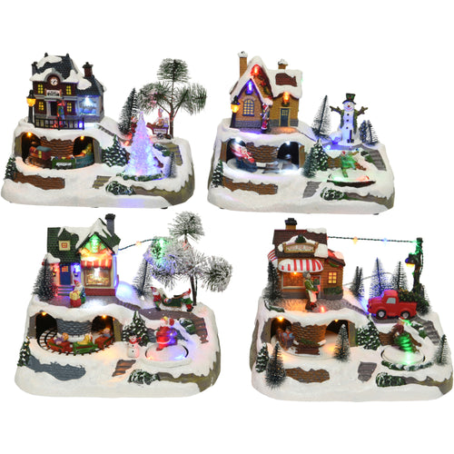 LED Musical Winter Village Scene 4 Assorted - 17cm