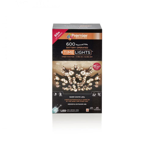 Premier Decorations - 600 LED Multi-Action Battery-Operated Timelights - Warm White