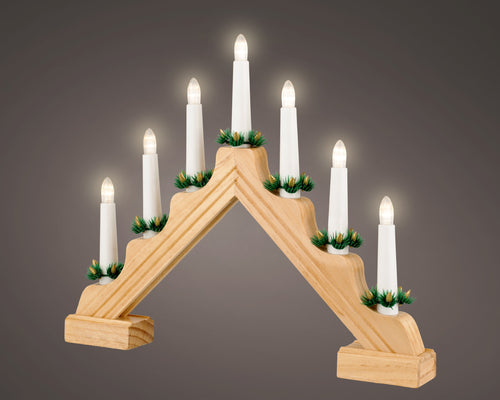 Battery Operated Traditional 7 Light Wooden Candlebridge - Natural