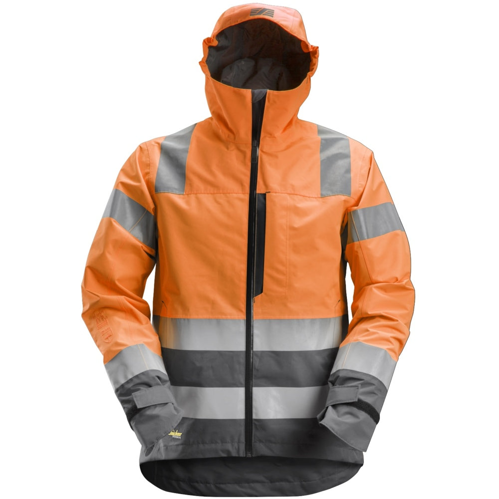 Snickers - AllroundWork, High-Vis Waterproof Shell Jacket Class 3 - High vis orange\\Steel grey