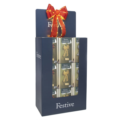 Festive 40 x 60cm Battery Operated Lit Bows - 36 Pce FSDU