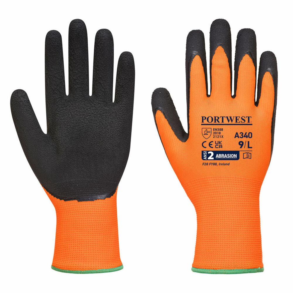 Portwest - Hi-Vis Grip Glove - Latex - Orange/Black