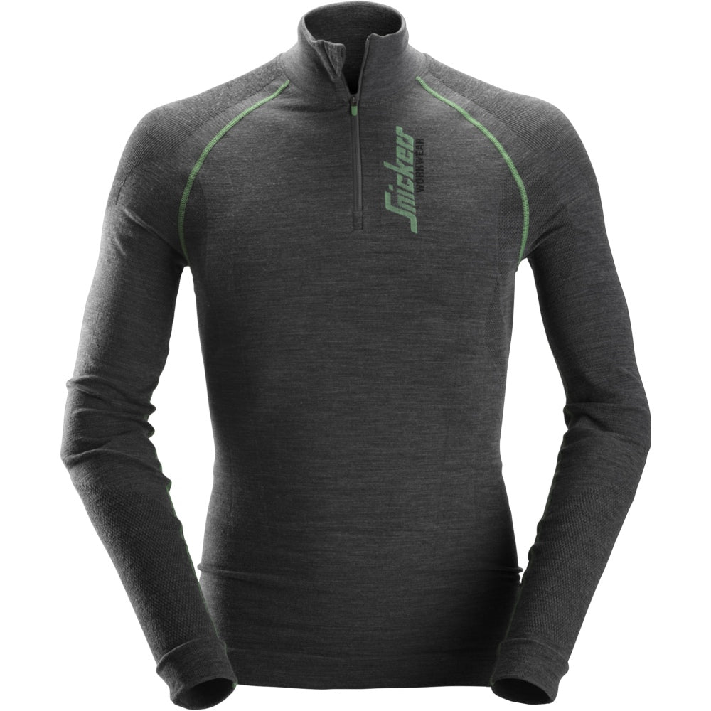 Snickers - FlexiWork, Seamless Wool Long Sleeve ½ Zip Shirt - Anthracite Melange