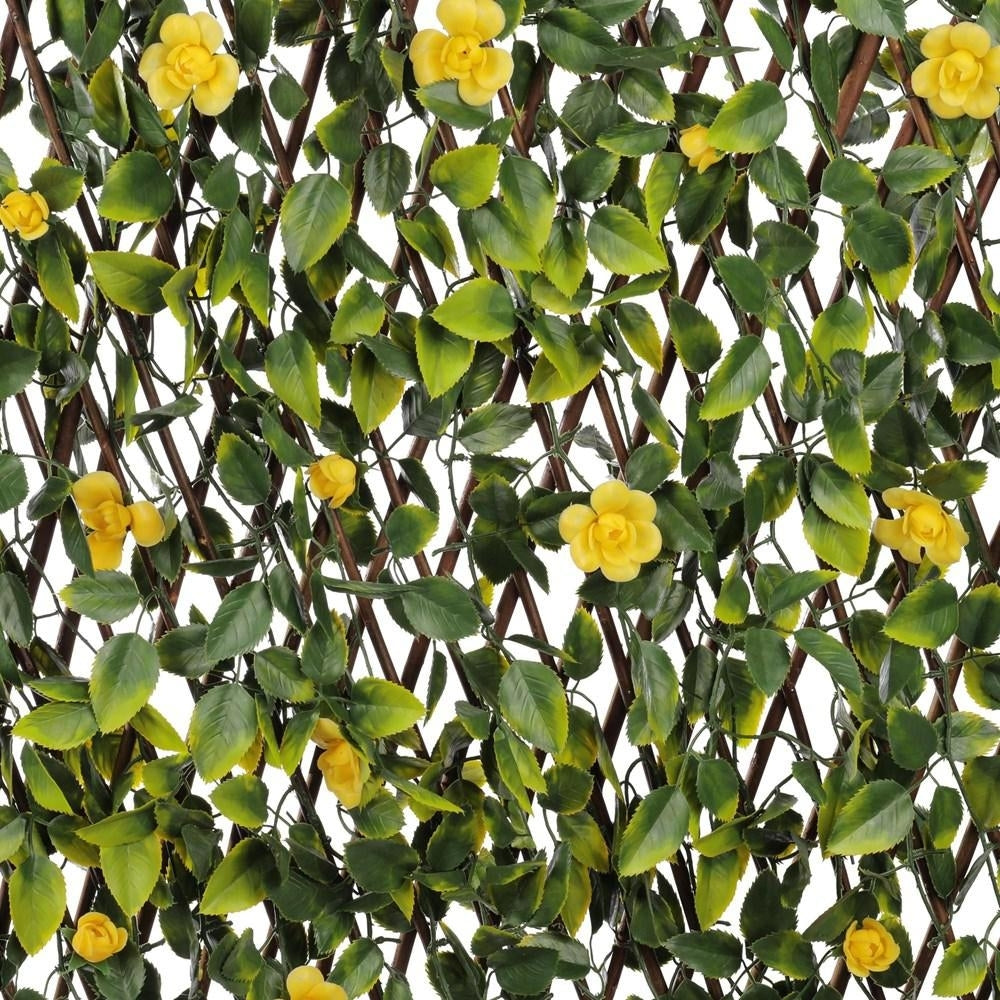 WonderWal - Artificial Yellow Flower Trellis - 100cm x 200cm - Green/Yellow