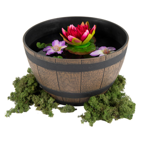 Wood Effect Resin Barrel Planter - 32cm