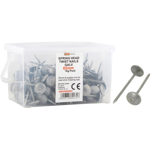 Tucks - 65mm Spring Head Twist Nails Galvanised 1kg Tub