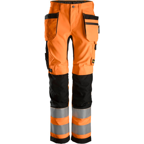 Snickers - AllroundWork, Women's High-Vis Trousers+ Holster Pockets Class 2 - High vis orange\\Black