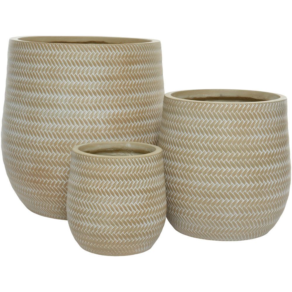 Alex Fibre Clay Set of 3 Round Planters - Soft Beige