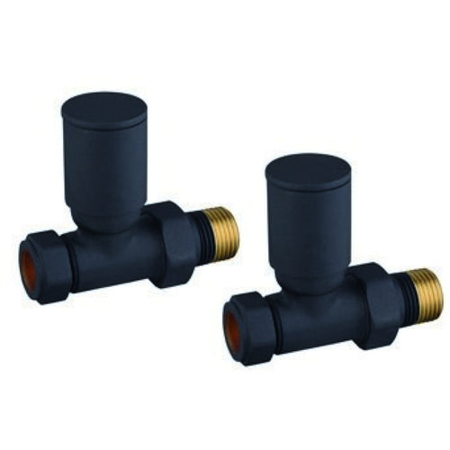 Black Modern Straight Towel Rail Valves