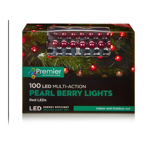 Premier Decorations - 100 LED Multi-Action Pearl Berry Lights - Red