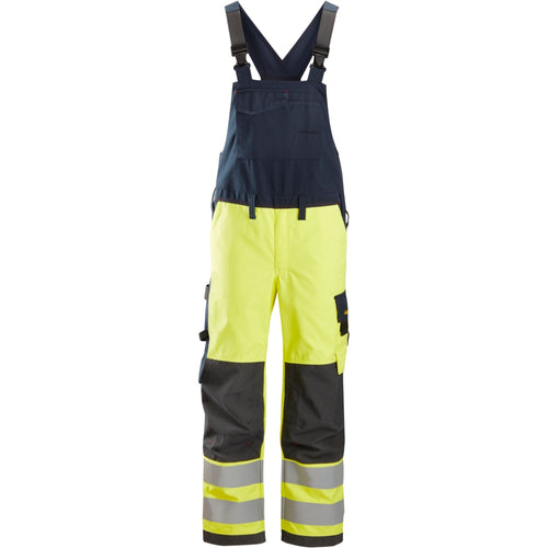 Snickers - ProtecWork, Bib & Brace Trousers, High-Vis Class 2 - High Visibility Yellow - Navy
