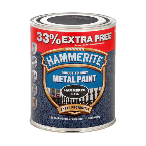 Hammerite Metal Paint Hammered Black 33% Free 1L