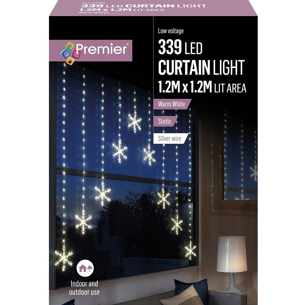 Premier - 339 LED Snowflake Curtain Light Warm White - 1.2m x 1.2m