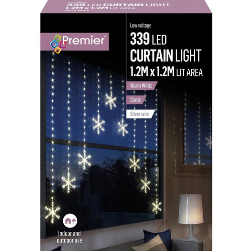 Premier - 339 LED Snowflake Curtain Light Warm White - 1.2m x 1.2m