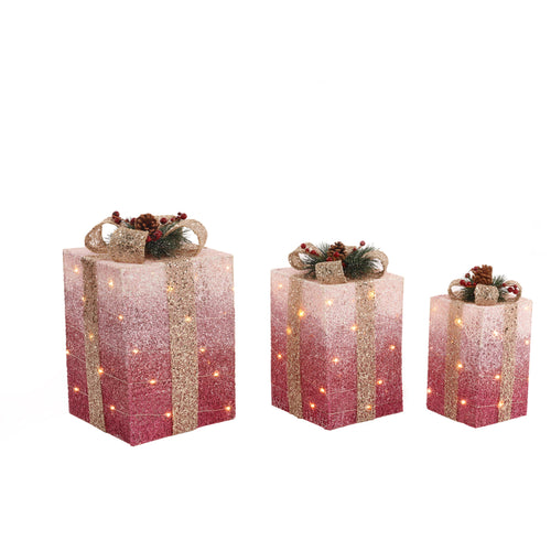 LED Set of 3 Lit Parcels - Pink Ombre