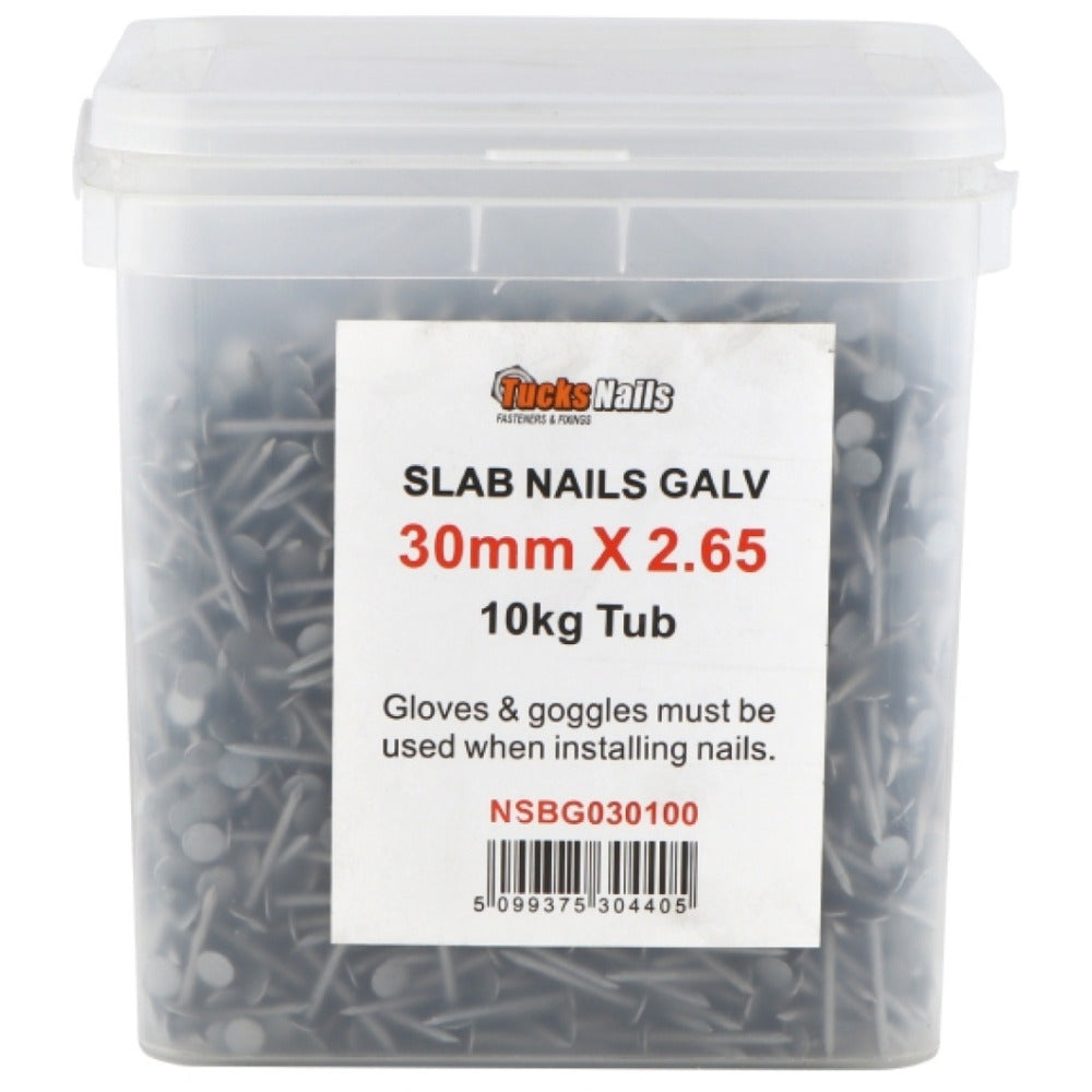 Tucks - 30x2.65mm Slab Nails Galvanised 10kg Tub