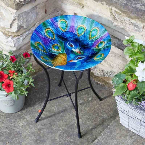 ChapelWood - Peacock Glass Birdbath