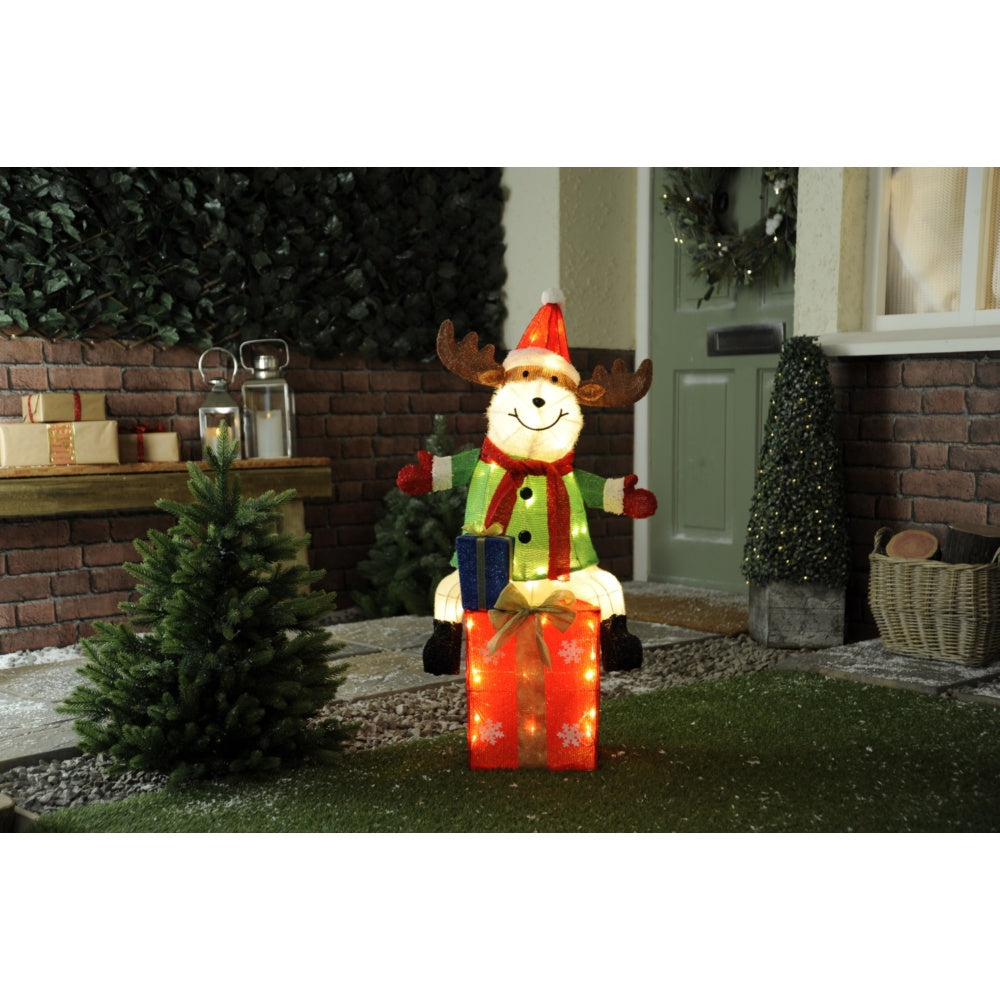 Festive LED Lit Reindeer On Parcel - 90cm