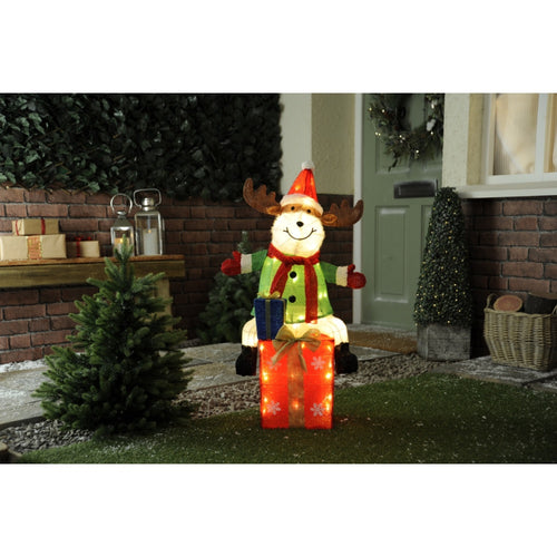 Festive LED Lit Reindeer On Parcel - 90cm