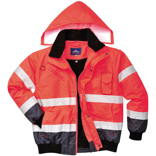 Portwest  - Hi-Vis Contrast Bomber Jacket - Red/Navy