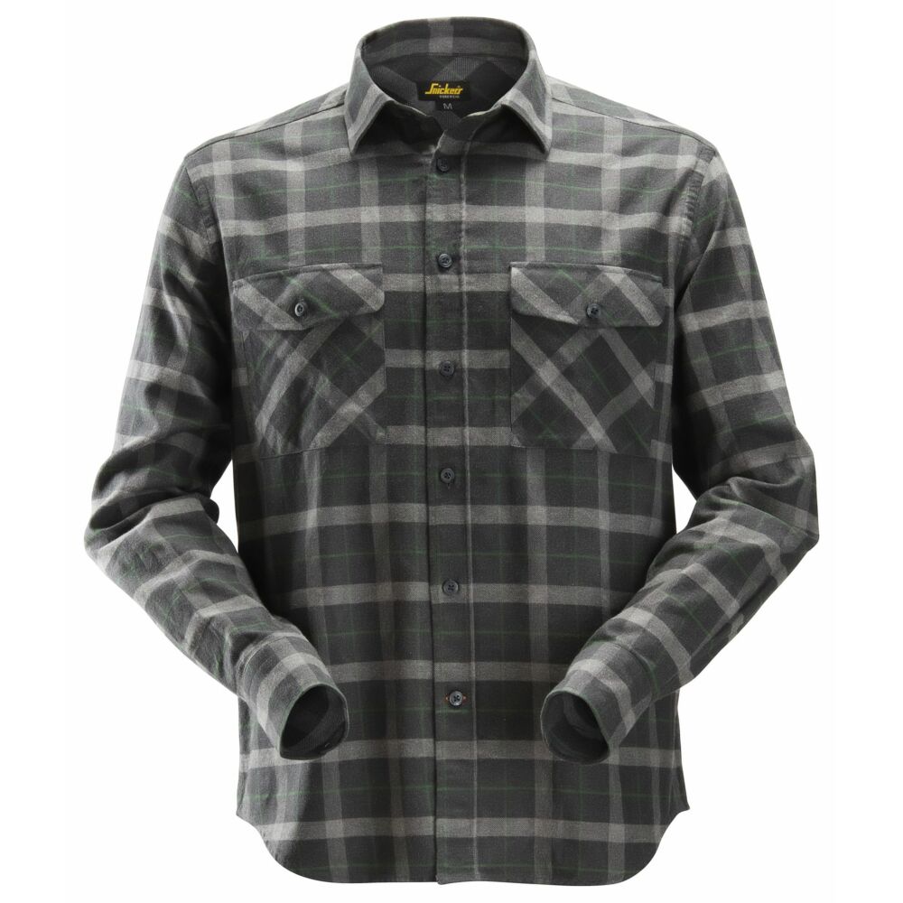 Snickers - AllroundWork, Flannel Checked  Long Sleeve Shirt - Anthracite Melange \\Light Grey Melange