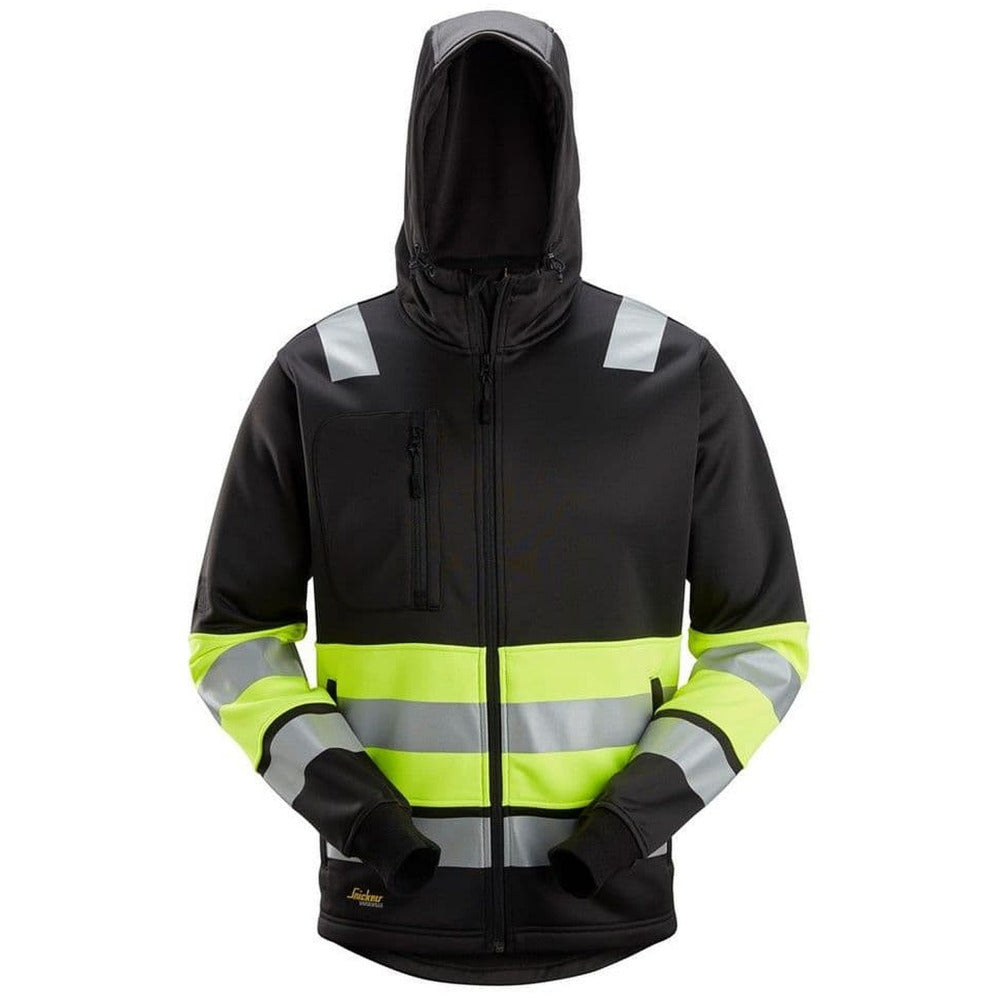 Snickers - High-Vis, Class 1  Full Zip Hoodie - Black\\High Vis Yellow