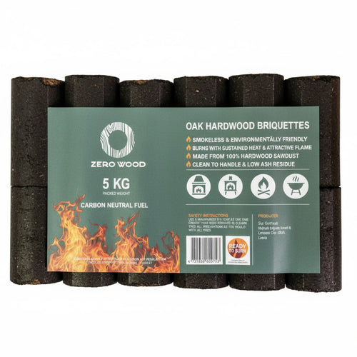 Zero Wood Oak Hardwood Briquettes 5Kg (6 Pack)