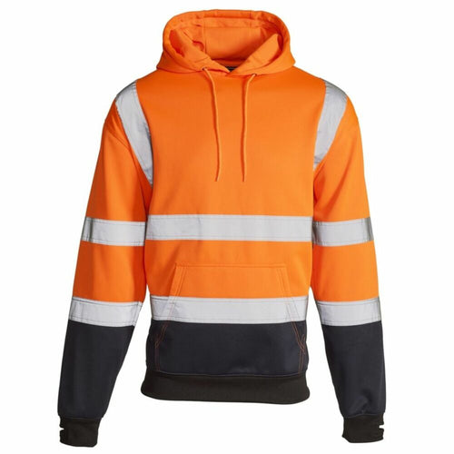 Hi-Vis Reflective 2-Tone Hooded Sweatshirt Orange/Navy - M