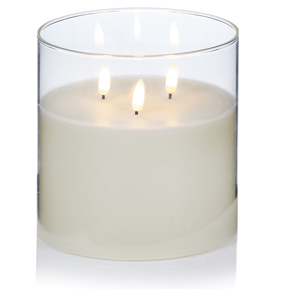 Clear Glass Cup Triple Flickabright Candle - 15cm x 15cm