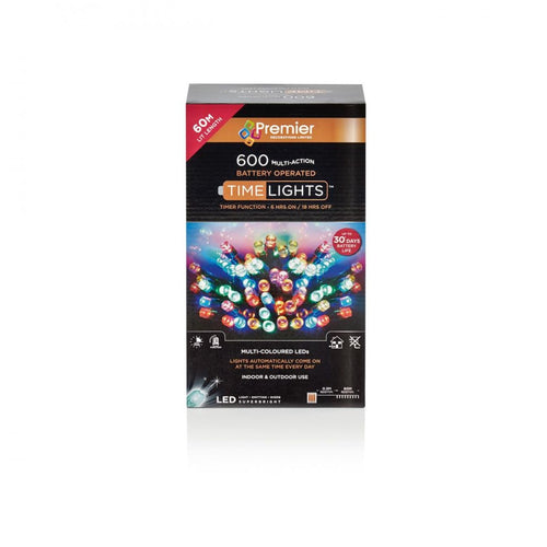 Premier Decorations - 600 LED Multi-Action Battery-Operated Timelights - Multi Coloured