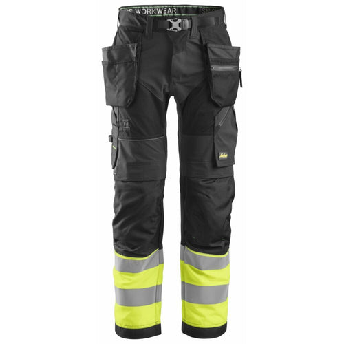 Snickers - FlexiWork, High-Vis Work Trousers+ Holster Pockets Class 1 - Black\\High Vis Yellow