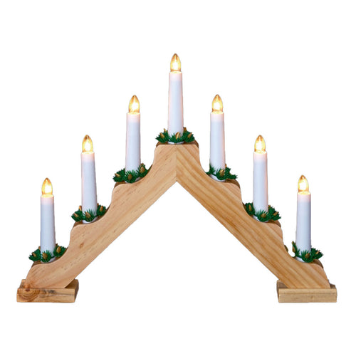 Traditional 7 Light Wooden Candlebridge Natural