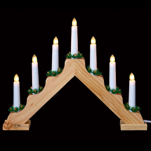 Traditional 7 Light Wooden Candlebridge Natural