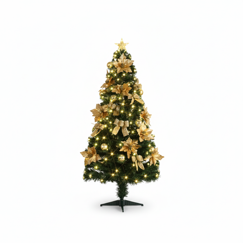 Fibre Optic Gold Poinsettia and Bow Tree - 1.2M