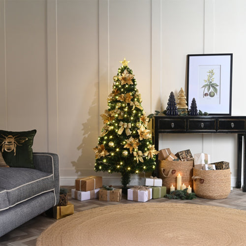 Fibre Optic Gold Poinsettia and Bow Tree - 1.2M