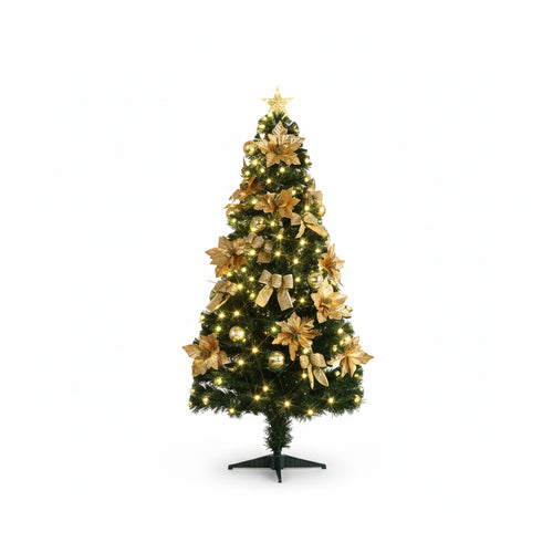 Fibre Optic Gold Poinsettia and Bow Tree - 1.8M