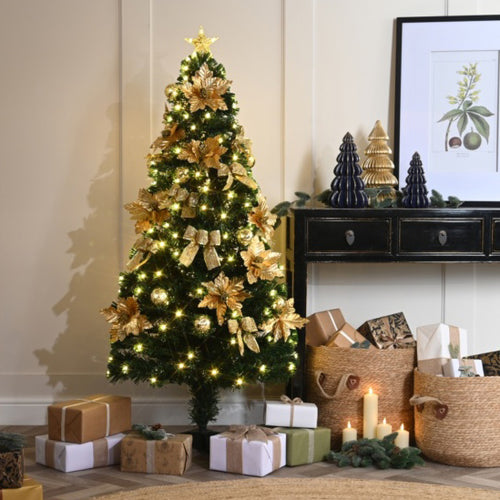Fibre Optic Gold Poinsettia and Bow Tree - 1.8M