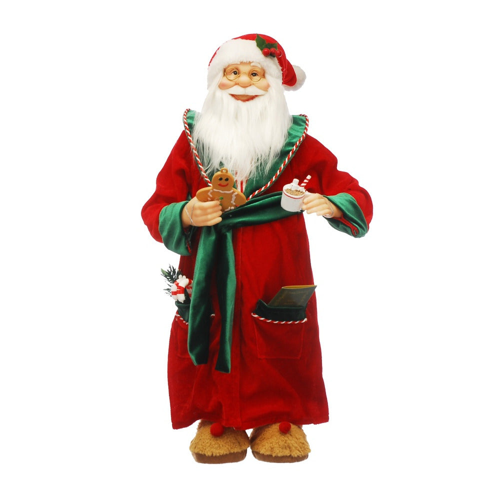 Standing Santa in Red and Green Dressing Gown - 60cm