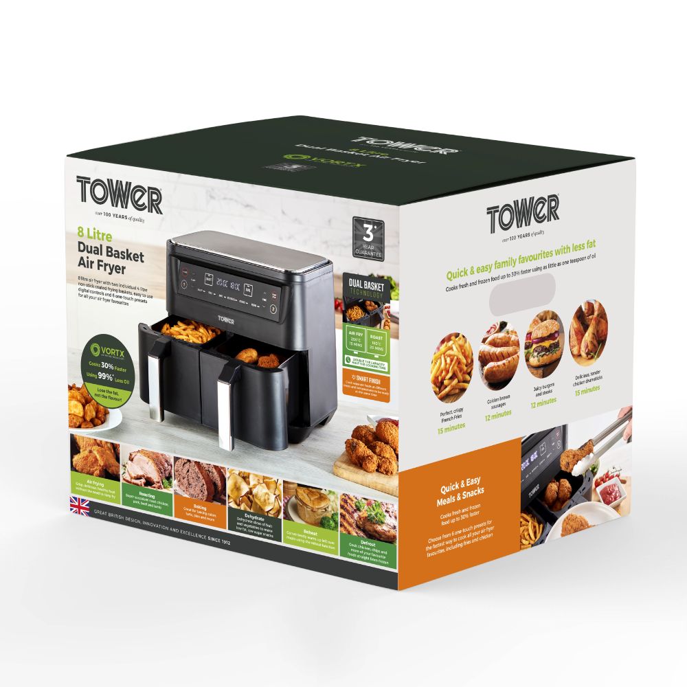 Tower Vortx Dual Basket Air Fryer 8L Topline Group Tower Vortx Dual Basket Air Fryer 8L Topline Group