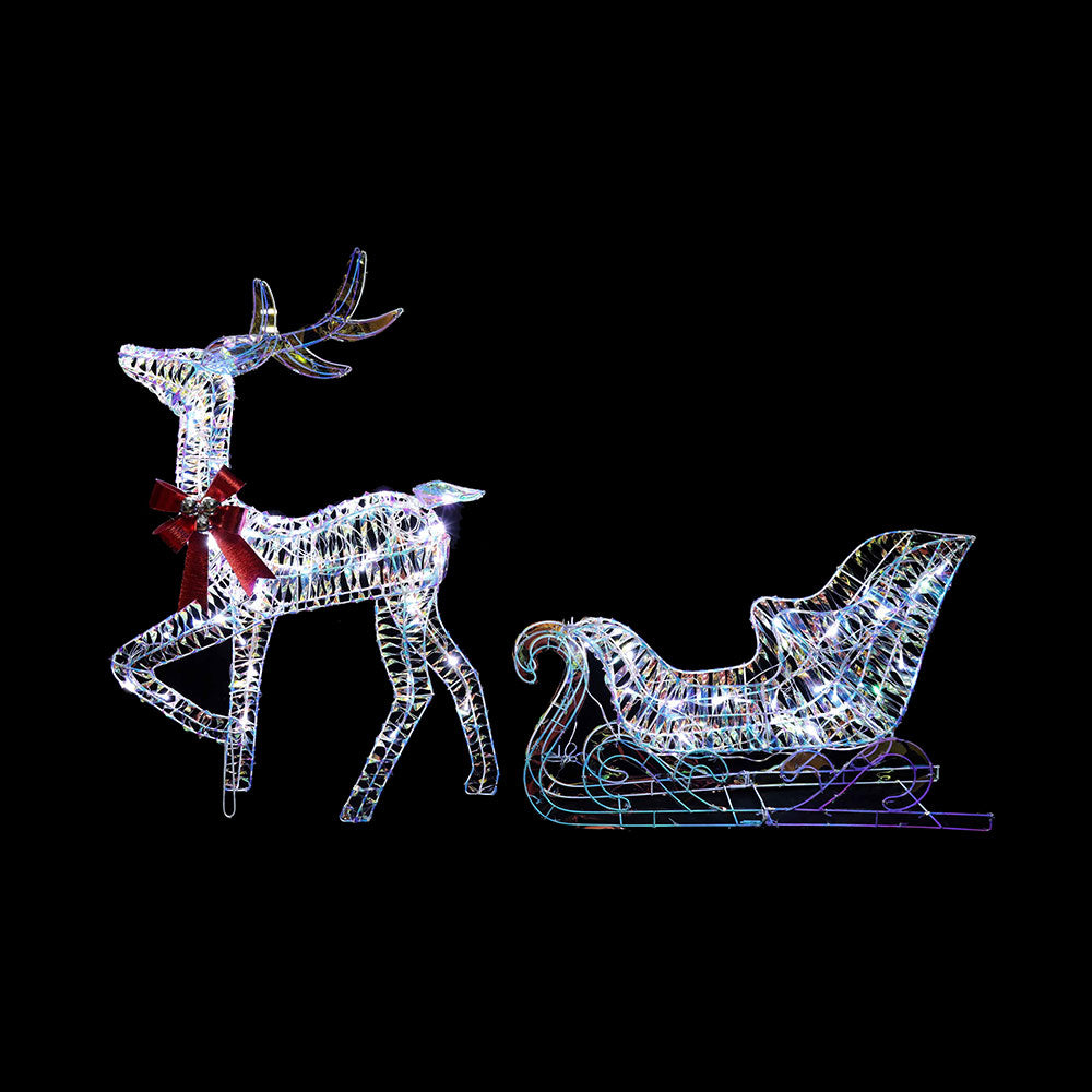 LED Iridescent Reindeer and Sleigh – 85cm