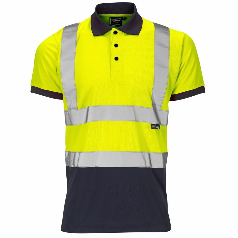 Hi Vis Reflective 2 Tone Polo Shirt Yellow/Navy - 4XL